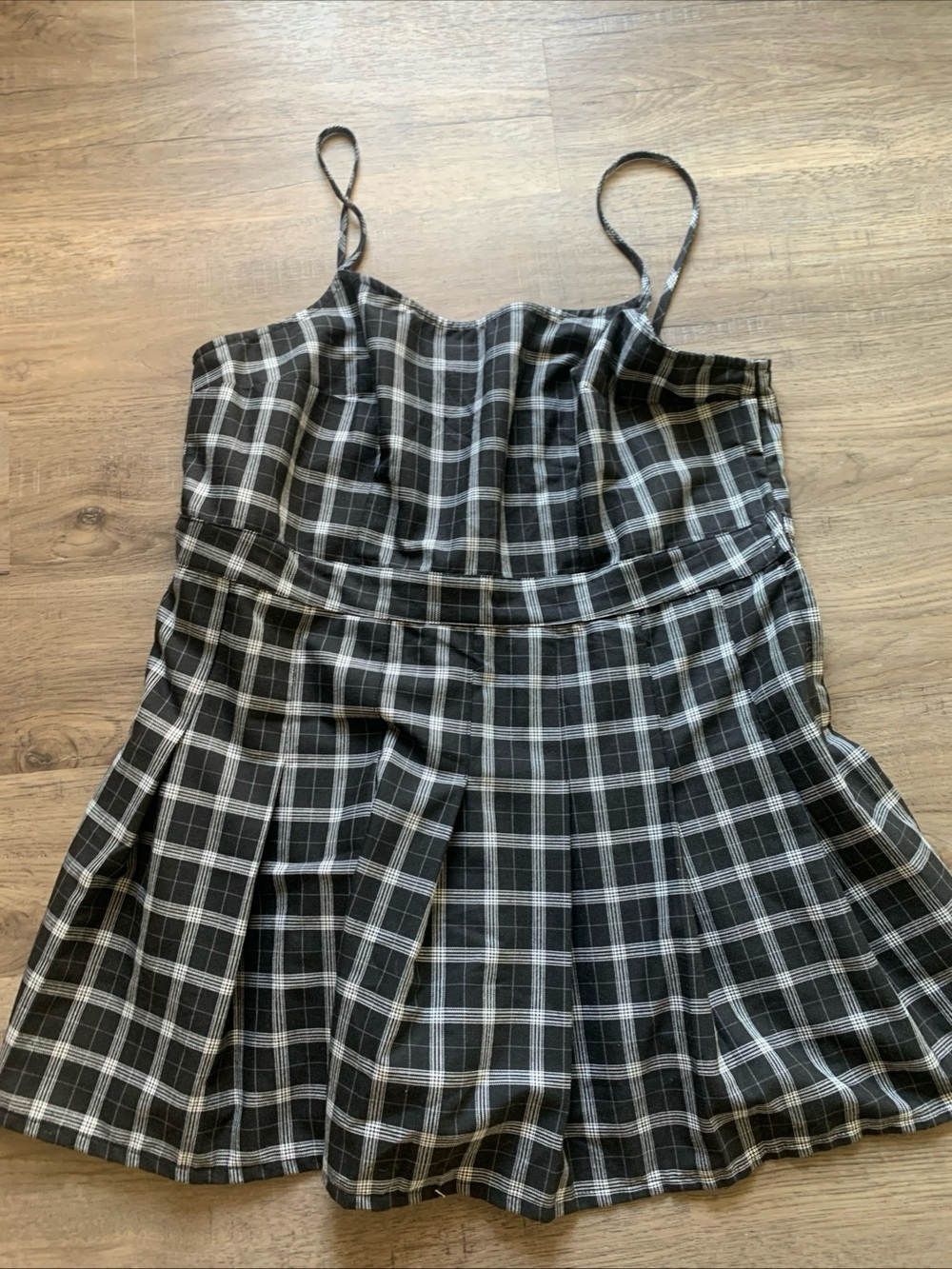 H&M Black and White Plaid Spaghetti-Strap Mini Dress Jumper 90s Y2K clueless